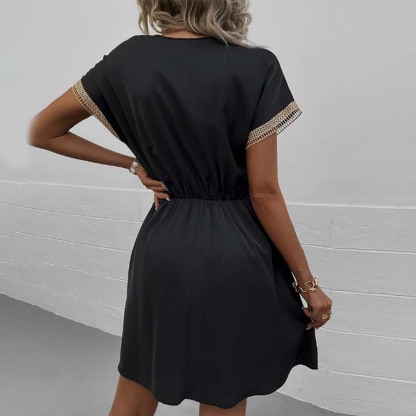 Vestido de cintura con cuello en V de moda de verano para mujer