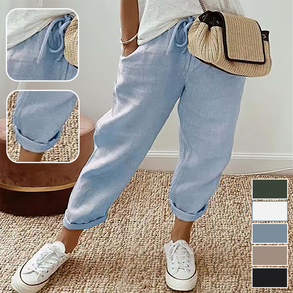 Women's solid color cotton and linen casual pants