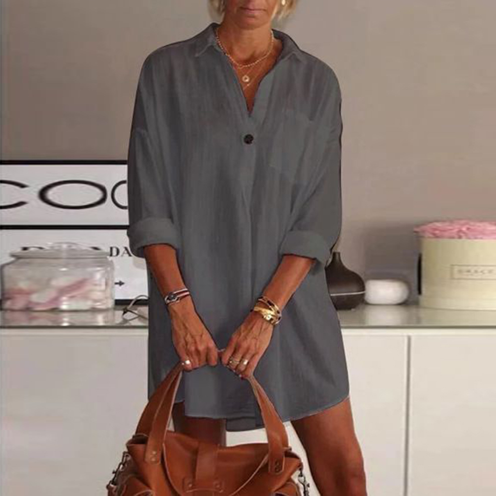 Women's Mid-Length V-Neck Long Sleeve Shirt