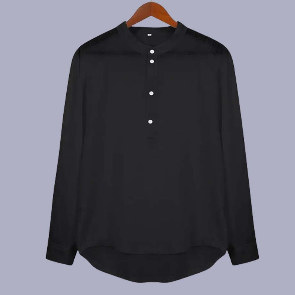 Men's Classic Cotton Half Open Collar Long Sleeve Top Henley