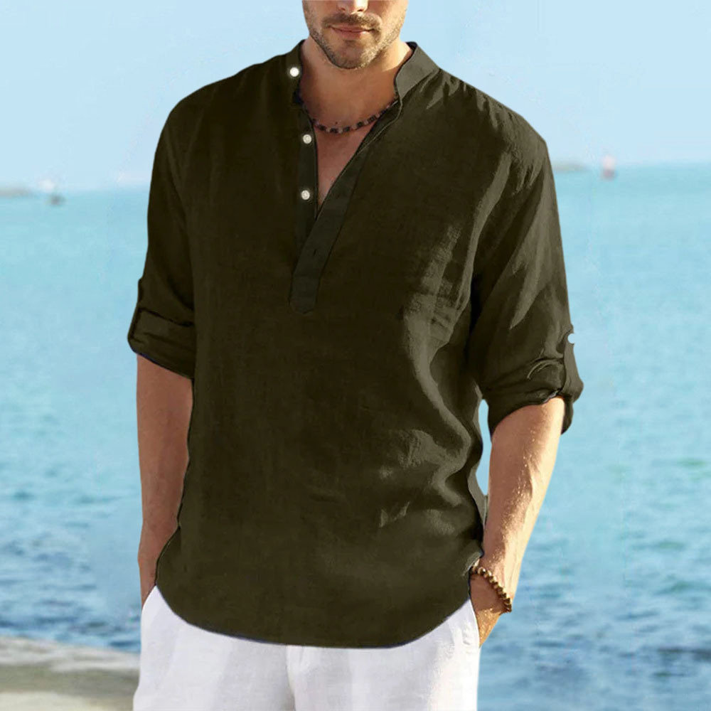 2024 Fashion New Men's Solid Color Cotton Linen Shirt