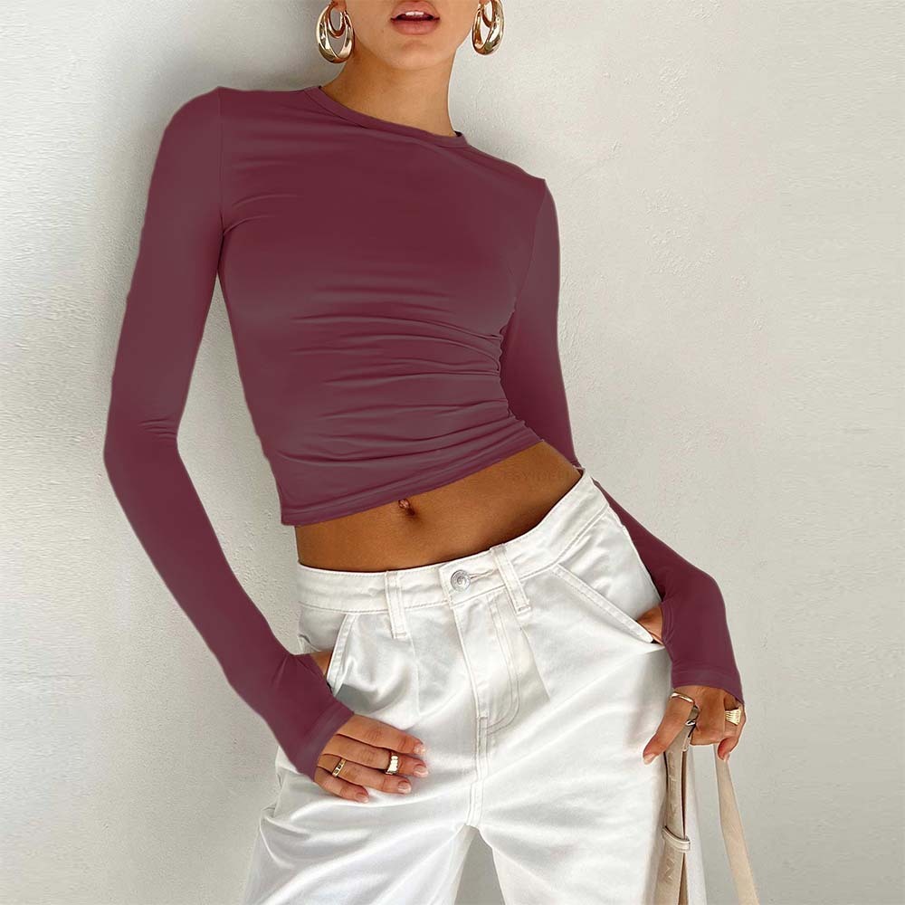 Women's Fashion Slim Round Neck Long Sleeve Top