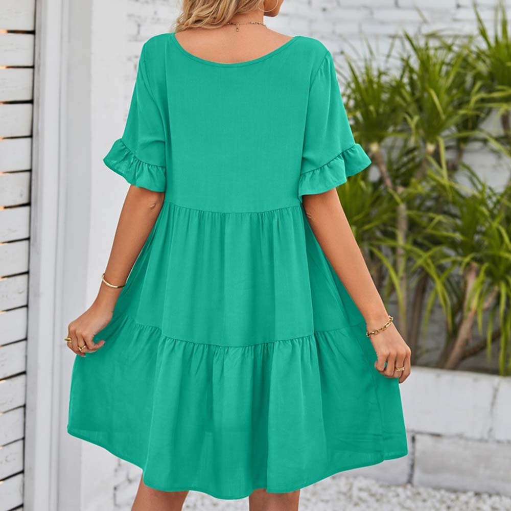 Summer casual V-neck ruffle loose dress beach dress