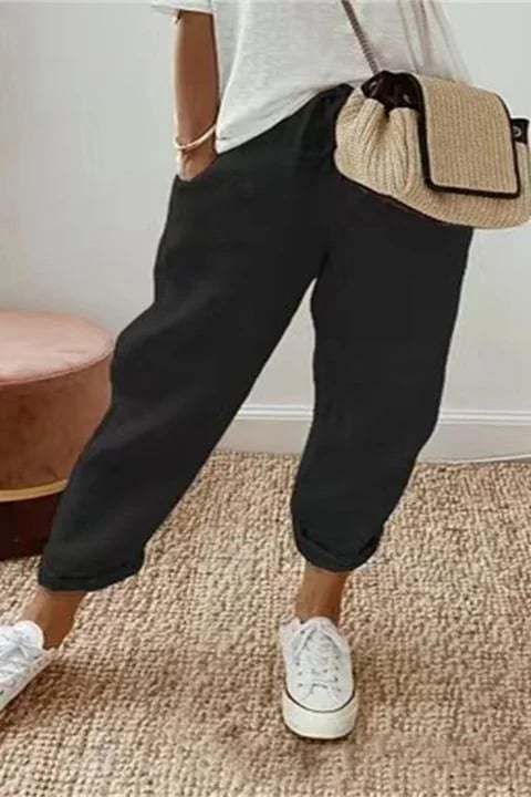 🔥Pantalones con bolsillo diagonal en la cintura con cordón de color liso