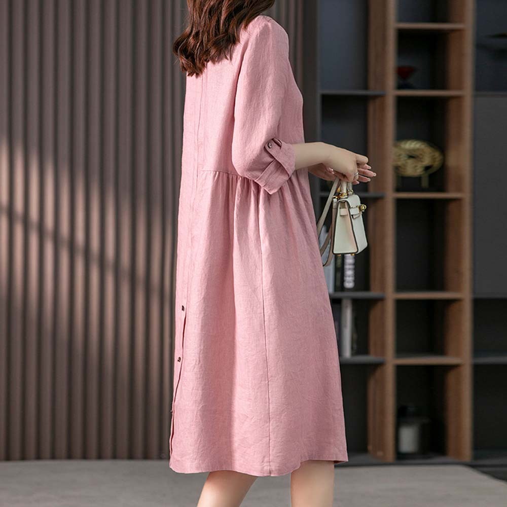 Vestido elegante suelto de algodón y lino para mujer