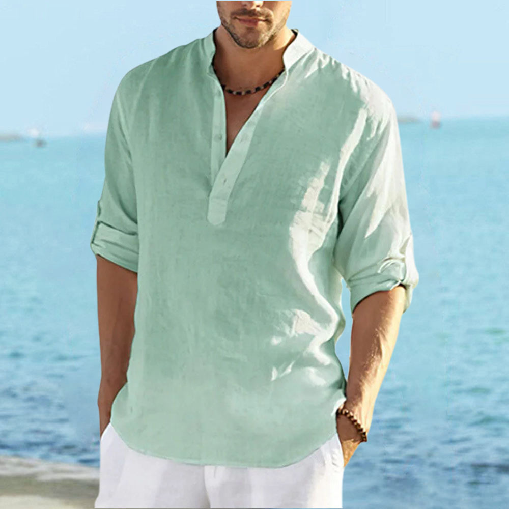 2024 Fashion New Men's Solid Color Cotton Linen Shirt
