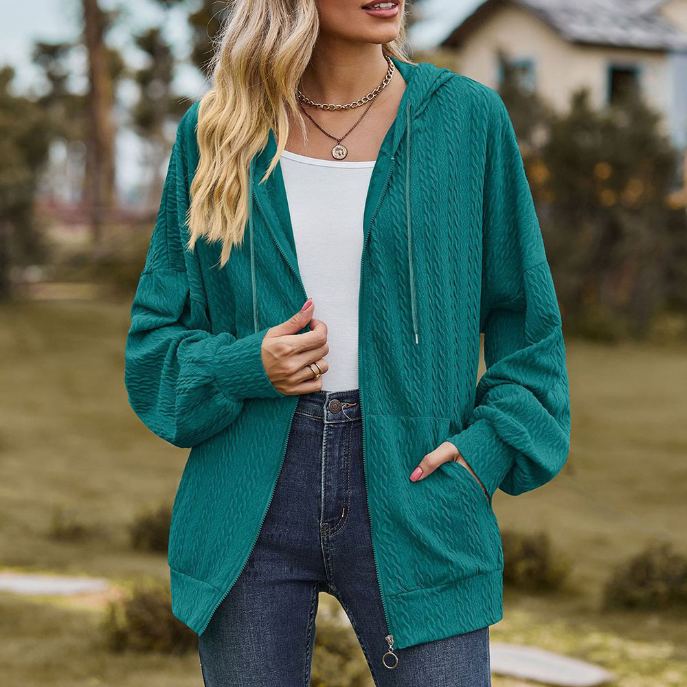 Olivoslindo Chaqueta con capucha holgada de manga larga con bolsillo de color sólido para mujer nueva de otoño e invierno