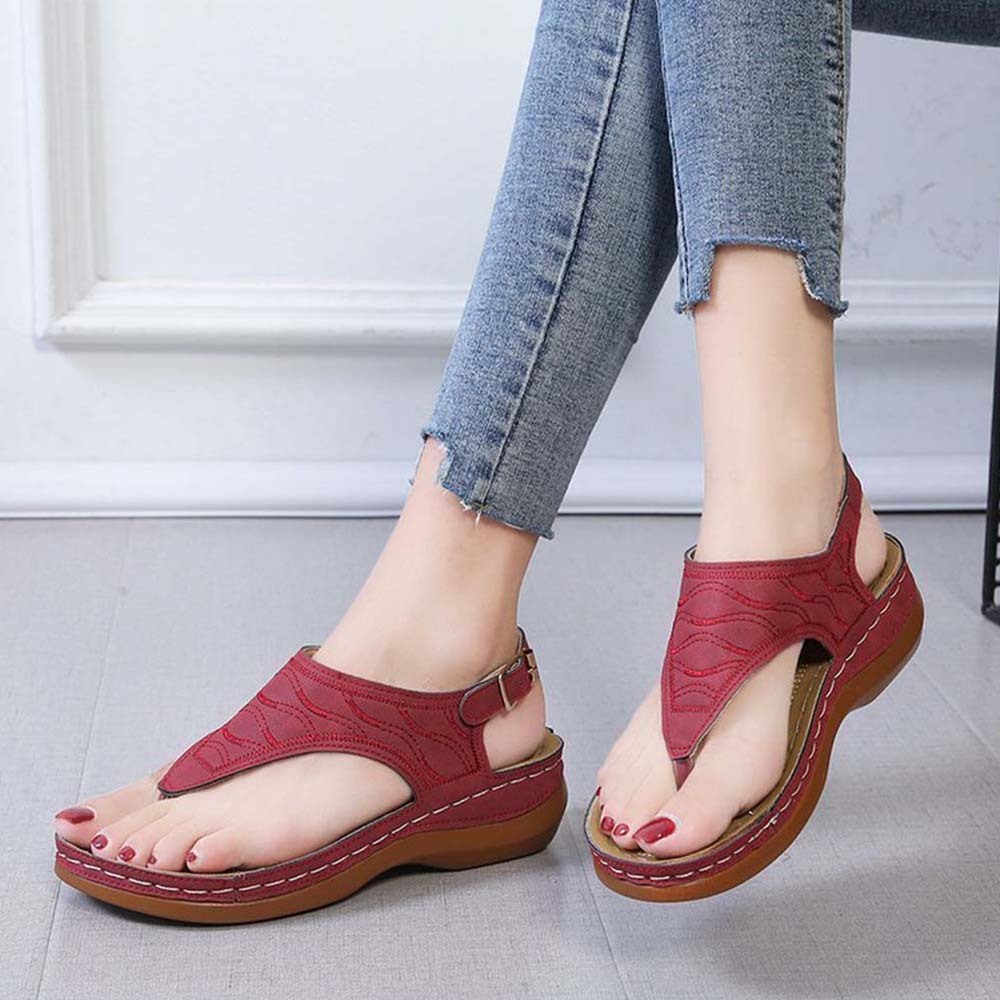 Hojanaranja Sandalias tipo chanclas de cuero suave y ajustable para mujer