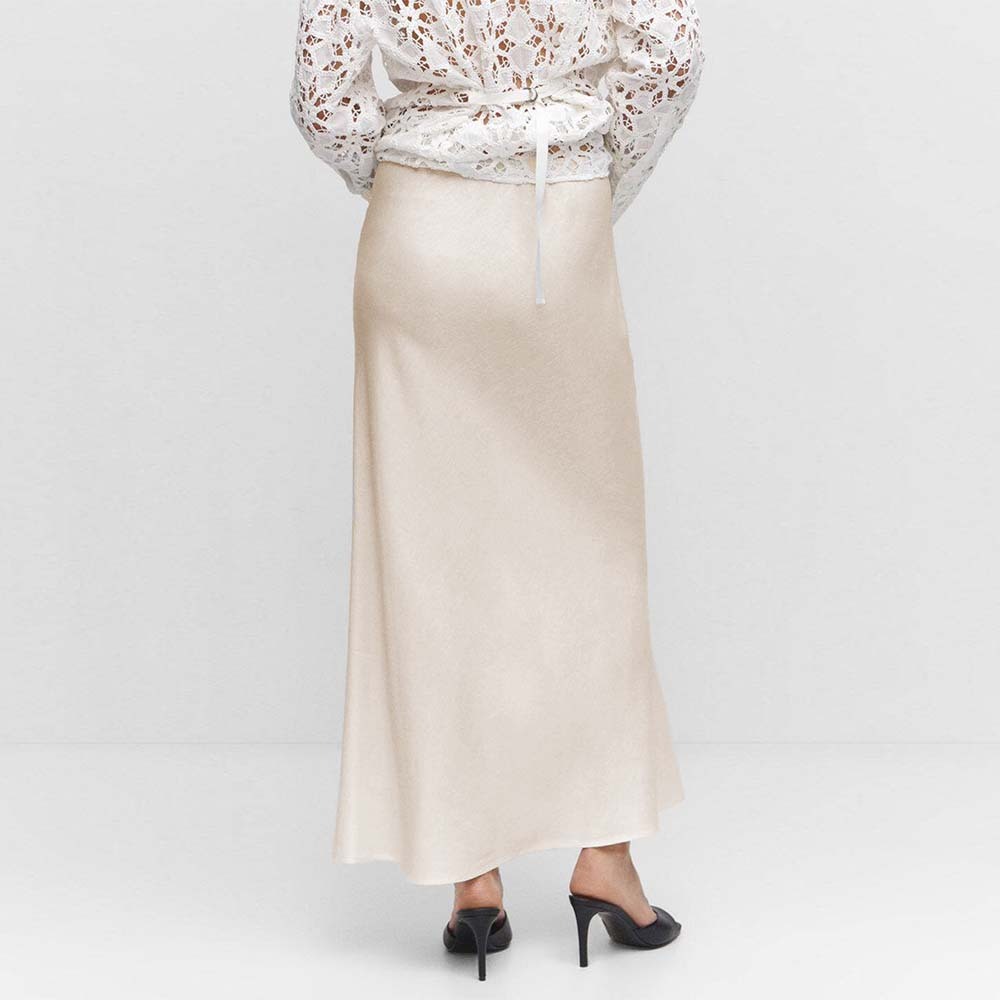 Falda de mujer elegante de satén con tirantes y talle alto