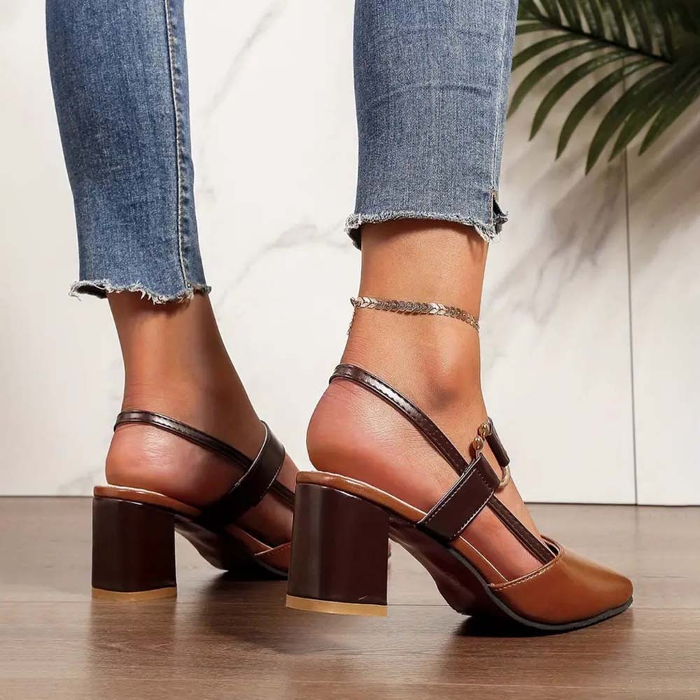  Hojanaranja Sandalias de tacón grueso de mujer con punta en punta de moda de verano