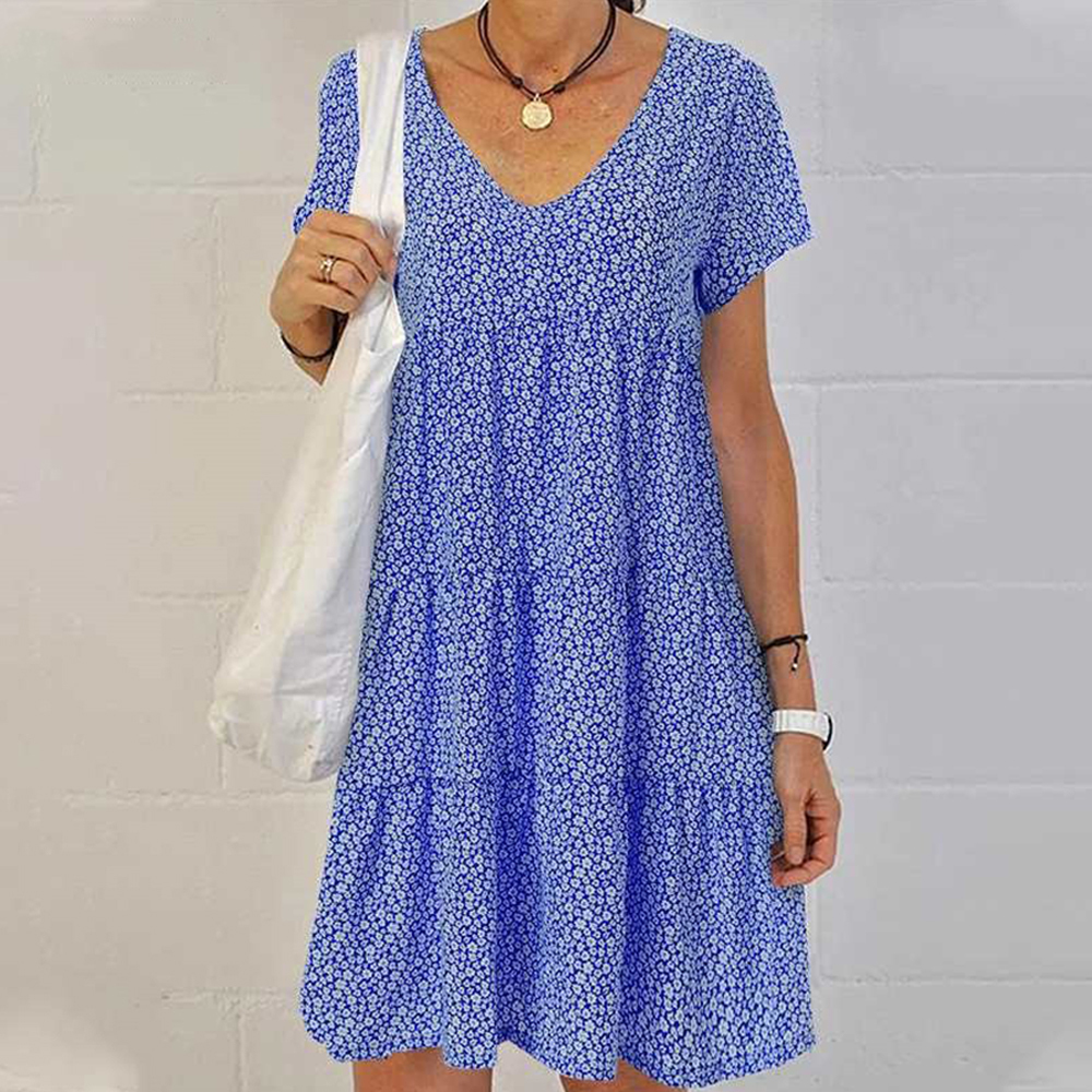 Olivoslindo Vestido floral de manga corta con cuello redondo