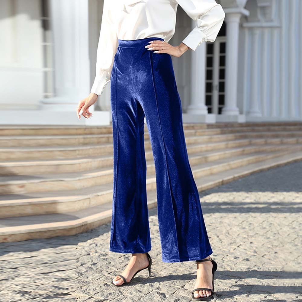 Pantalones acampanados de cintura alta de terciopelo para mujer
