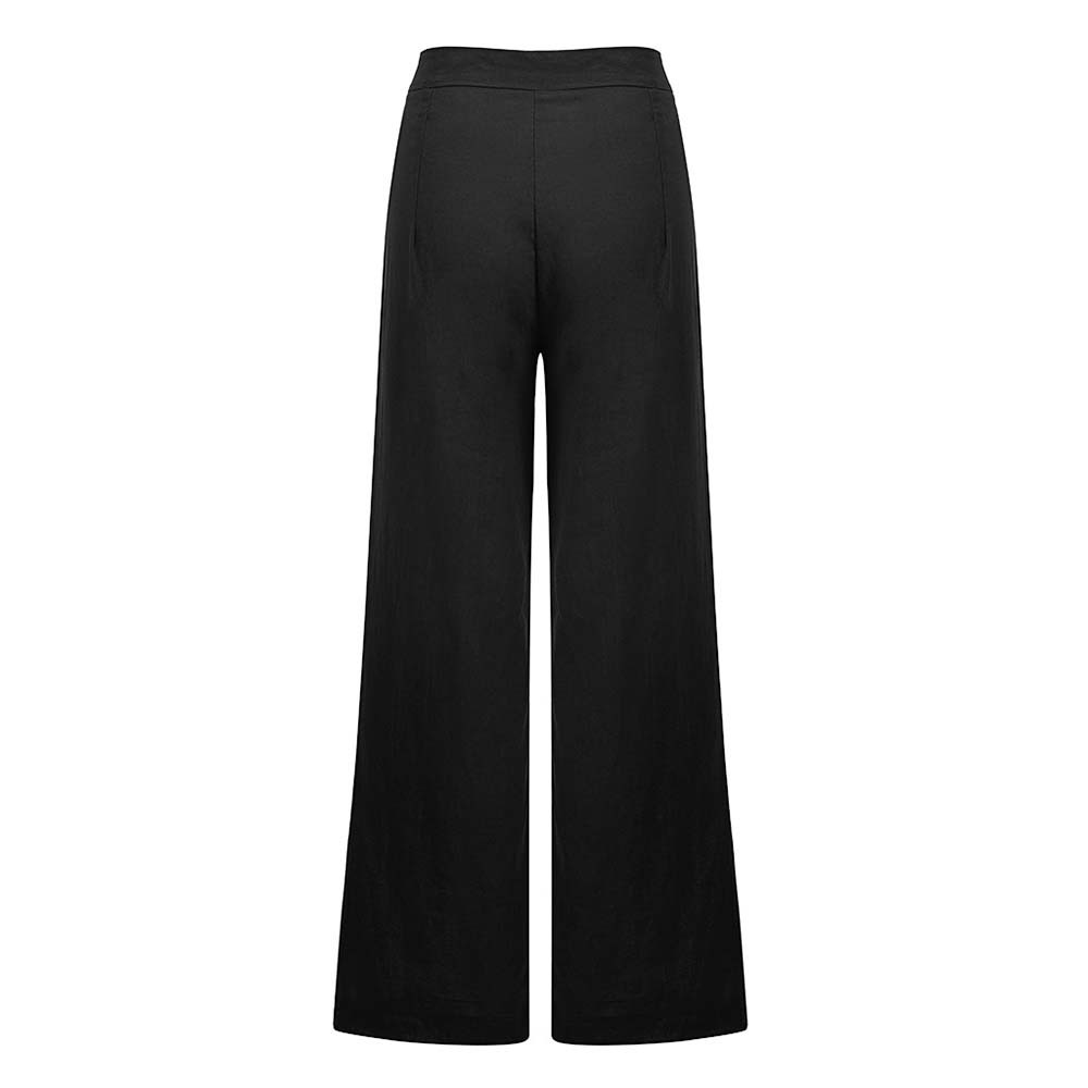 Women's high waist cotton and linen wide leg trousers