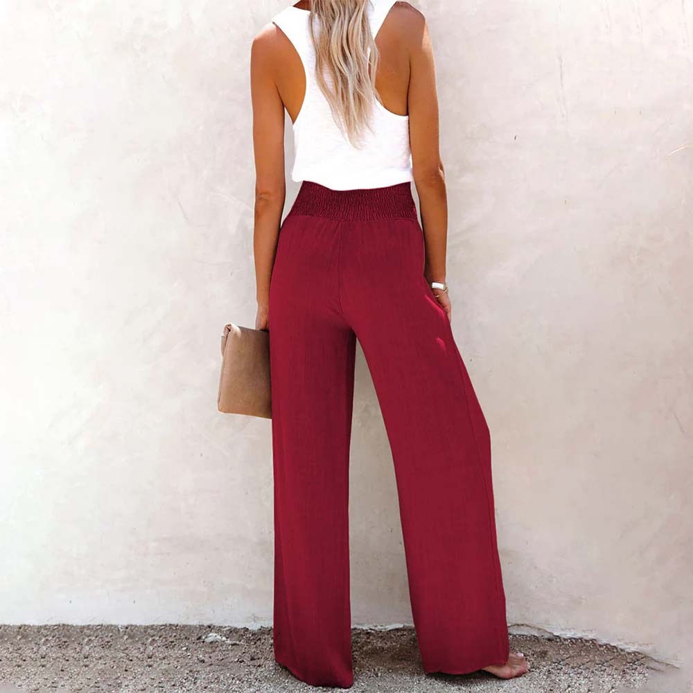 2024 Women’s Solid Color Cotton and Linen Wide Leg Pants