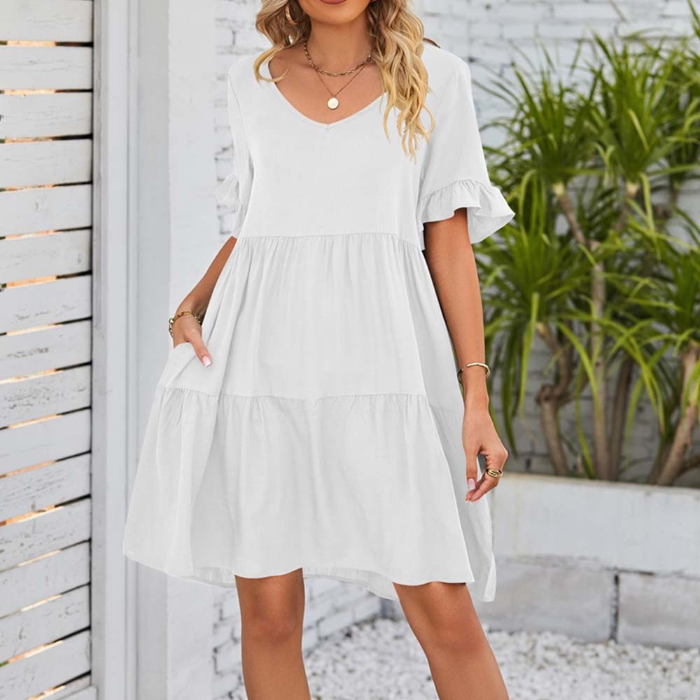 Summer casual V-neck ruffle loose dress beach dress