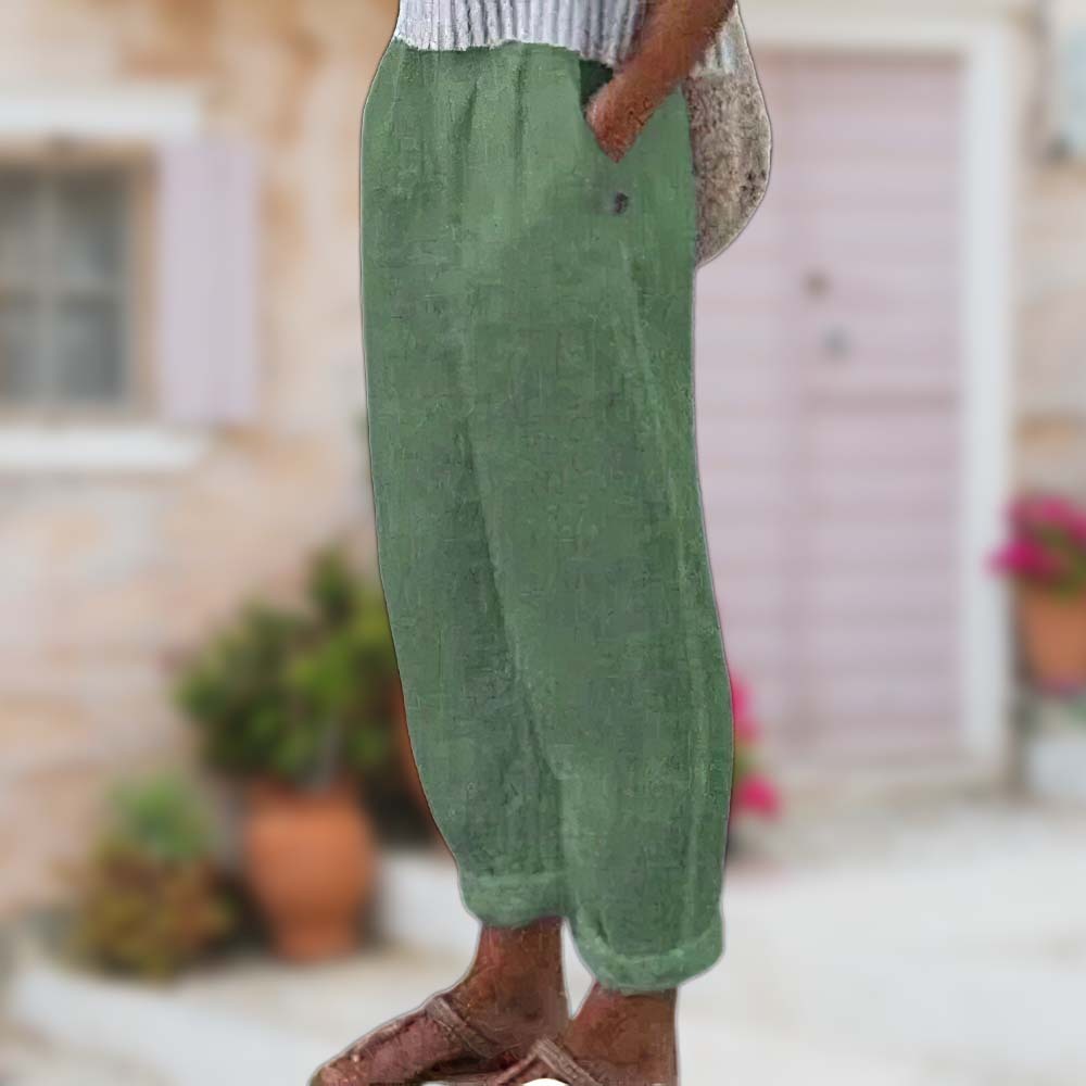 Summer new solid color cotton and linen loose trousers