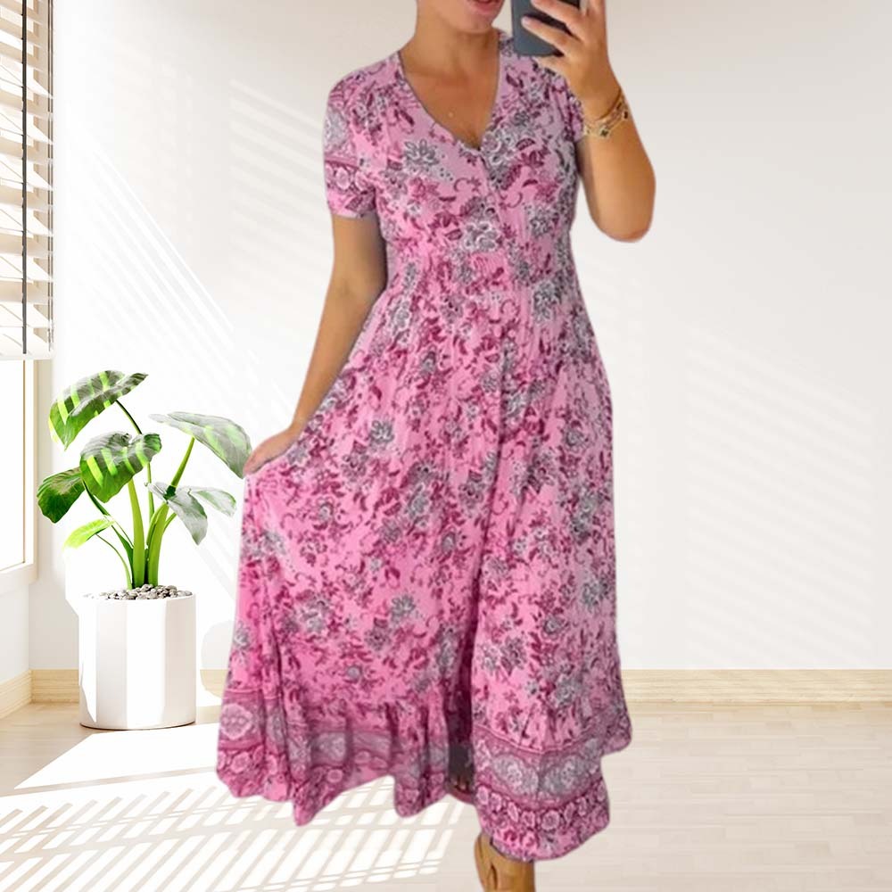 Stylish V-neck floral print dress