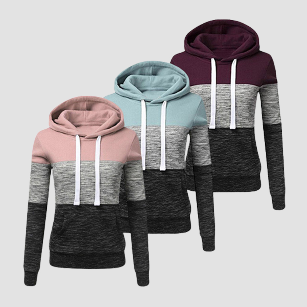 Olivoslindo Chaqueta de sudadera con capucha casual para mujer con bloque de color