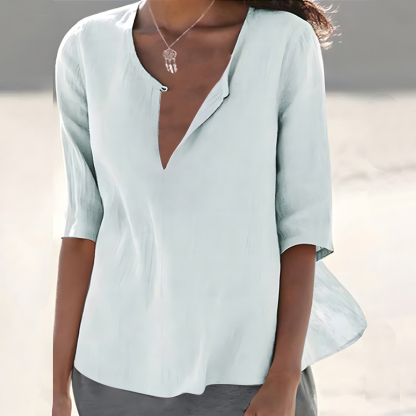 Olivoslindo Camisa de mujer de manga larga de lino y algodón de color liso