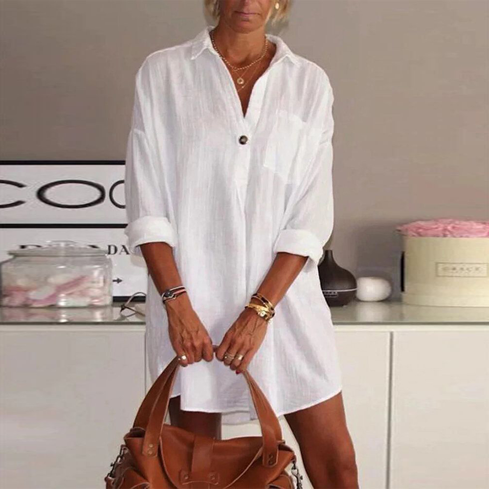 Women's Mid-Length V-Neck Long Sleeve Shirt