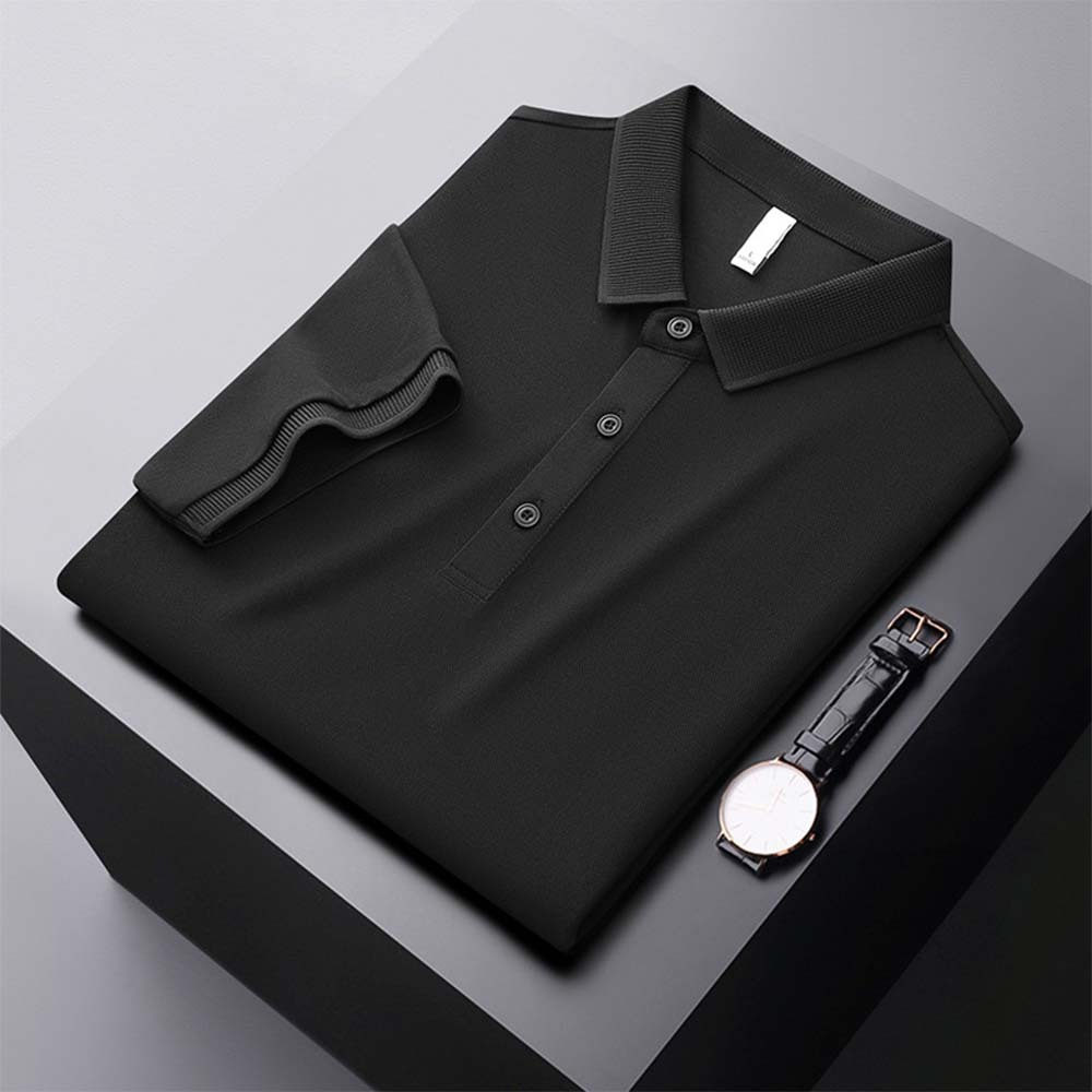 Men's new breathable mulberry silk short-sleeved business polo shirt