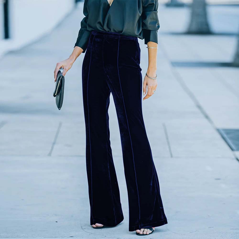 Pantalones acampanados de cintura alta de terciopelo para mujer