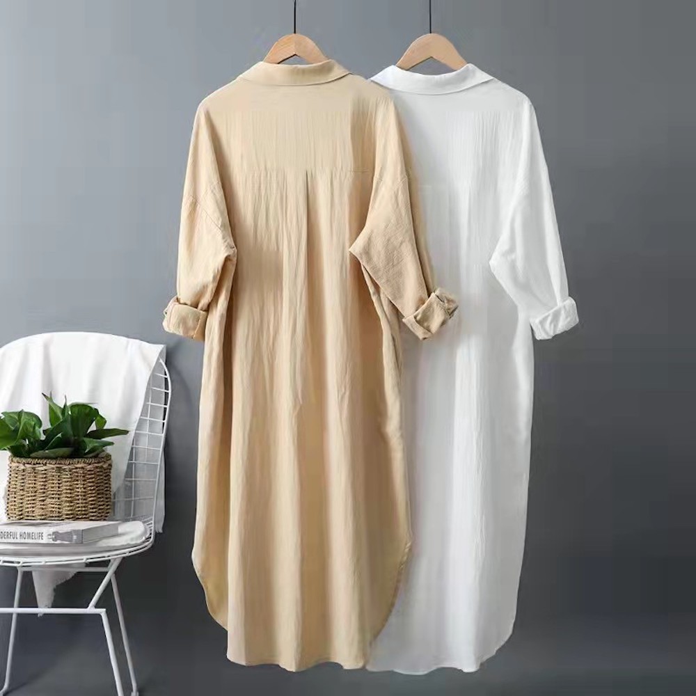 New Long Ladies Cotton Linen Loose Casual Shirt