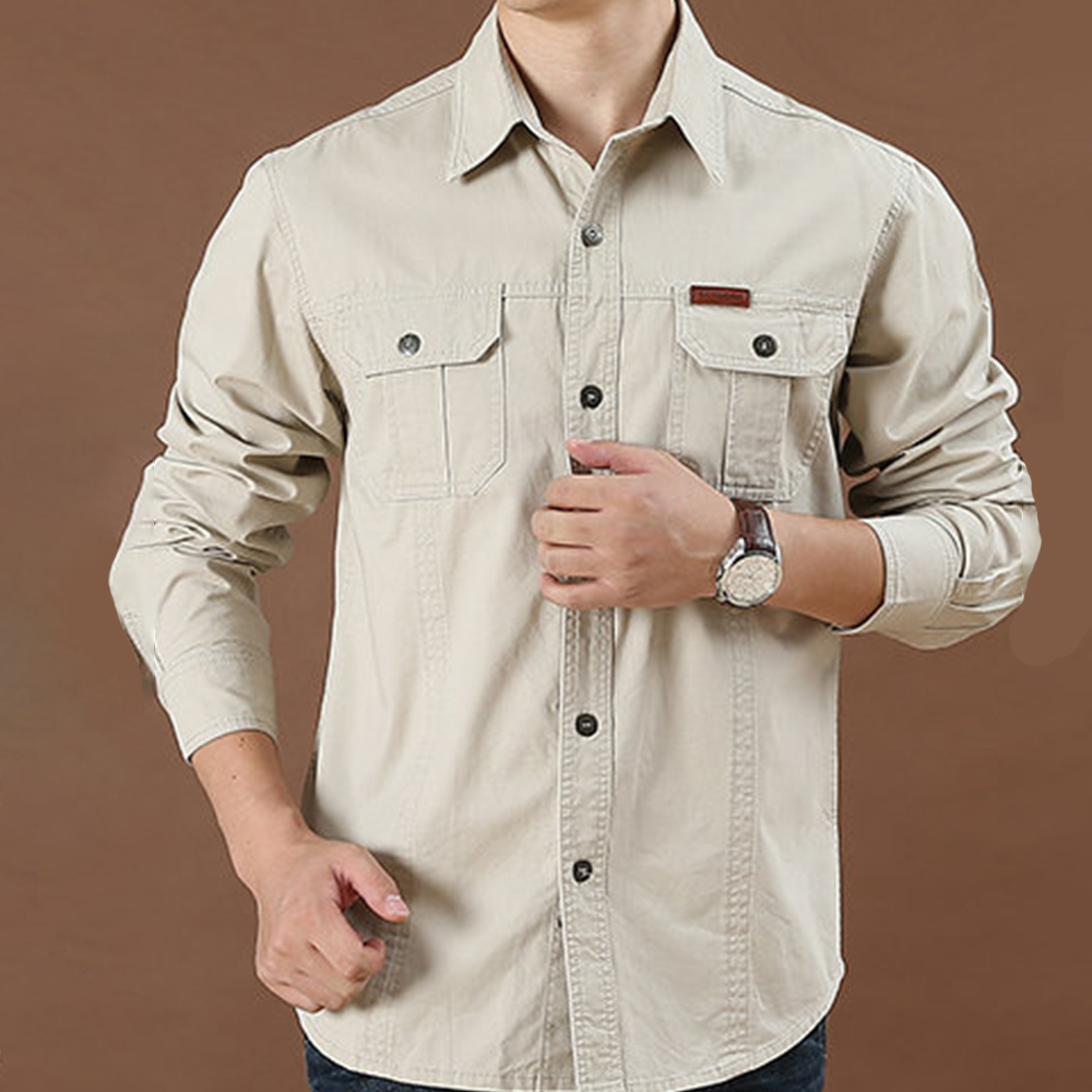 Olivoslindo Nueva camisa casual de manga larga de algodón suelto para hombre