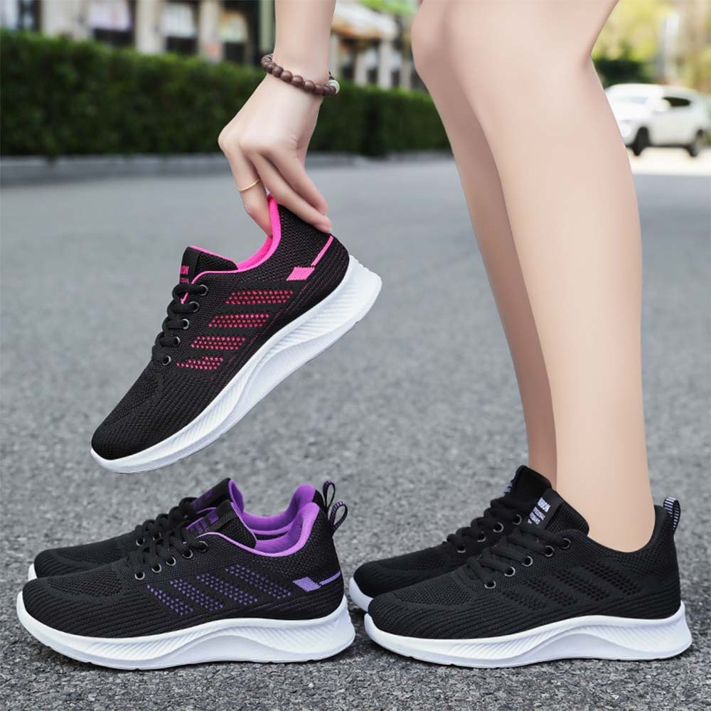 Women's Breathable Flyknit Mesh Casual Lace-up Sneakers