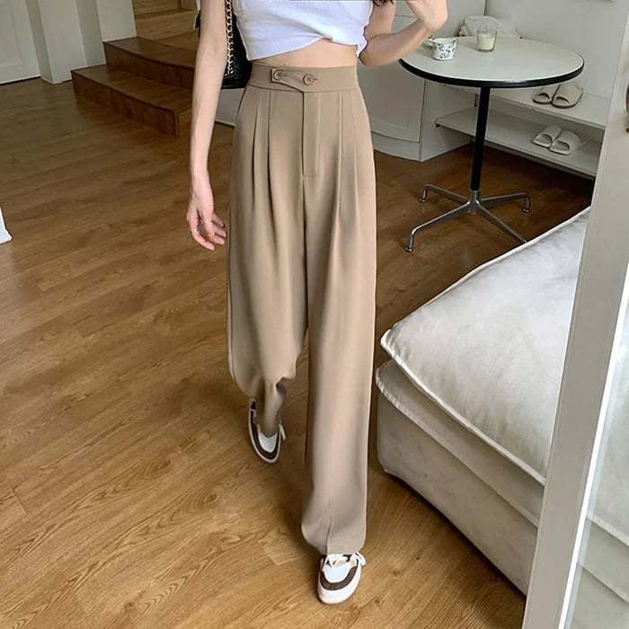 Ladies casual loose high waist suit pants