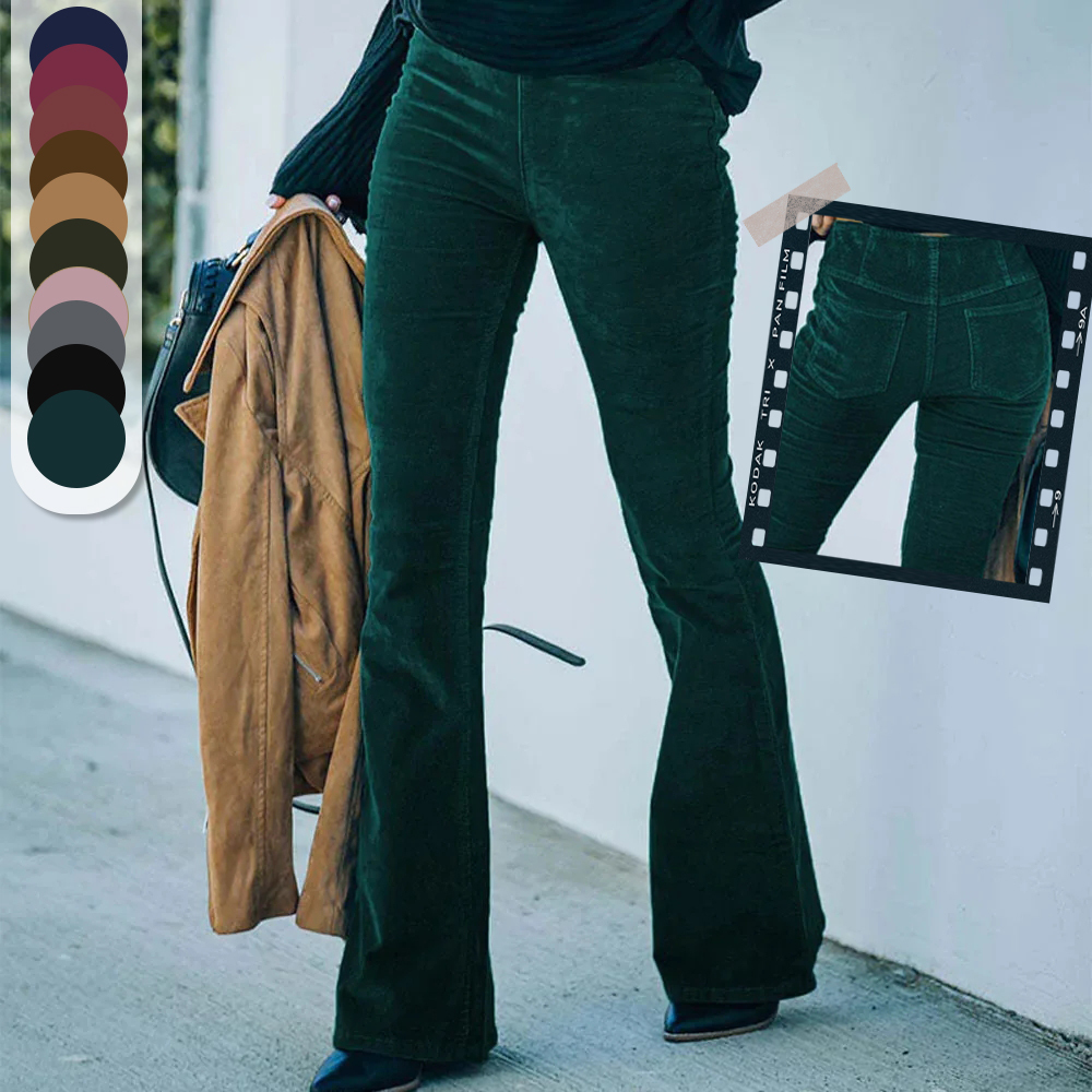Women Solid Color Corduroy Slim Flare Pants
