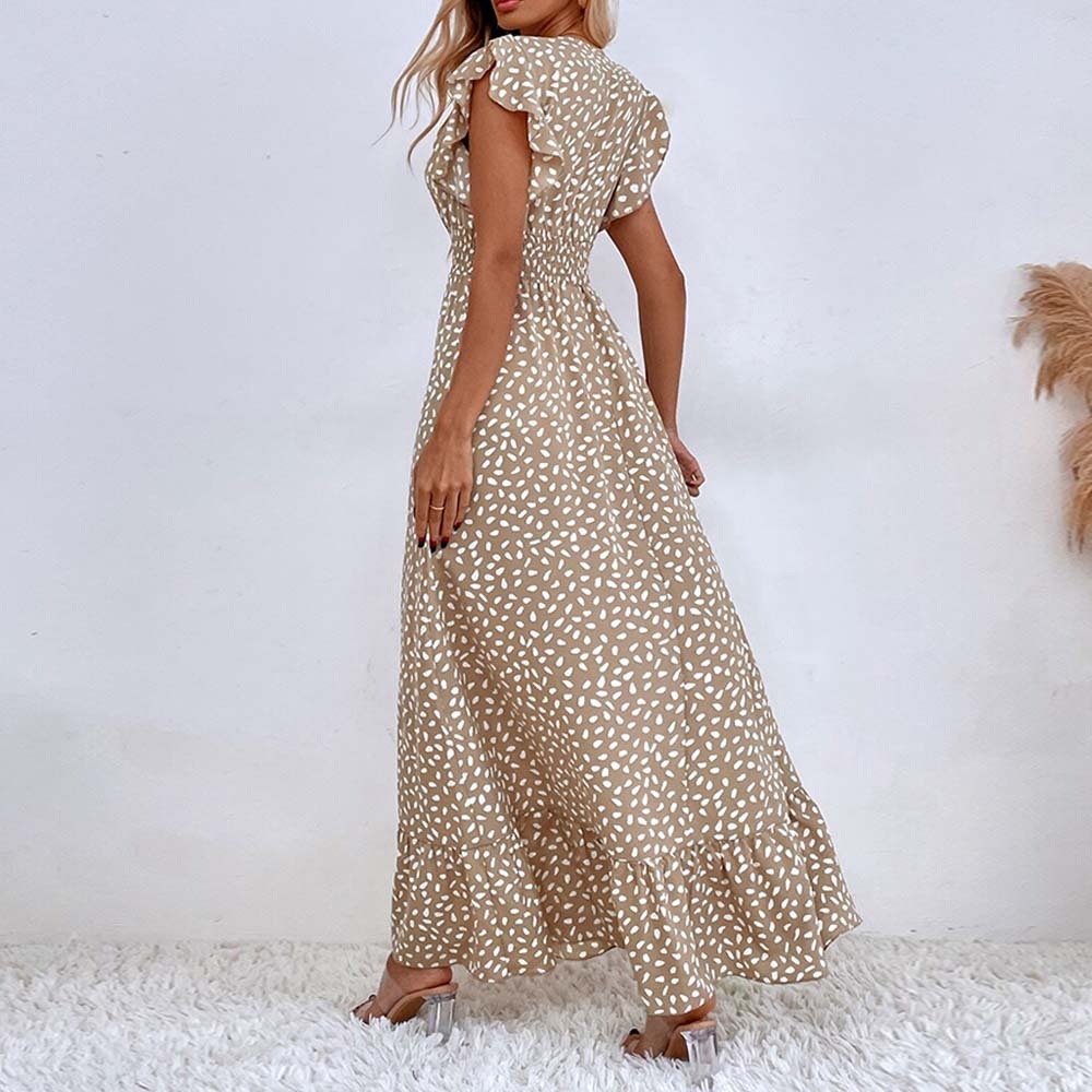 Women's Elegant V-Neck Ruffled Waist Dress