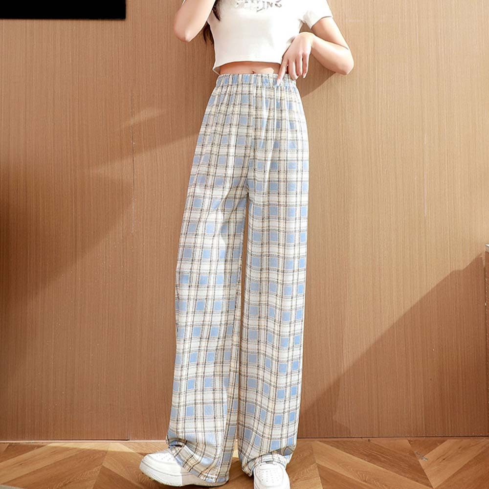 Women's casual plaid high waist wide leg pants