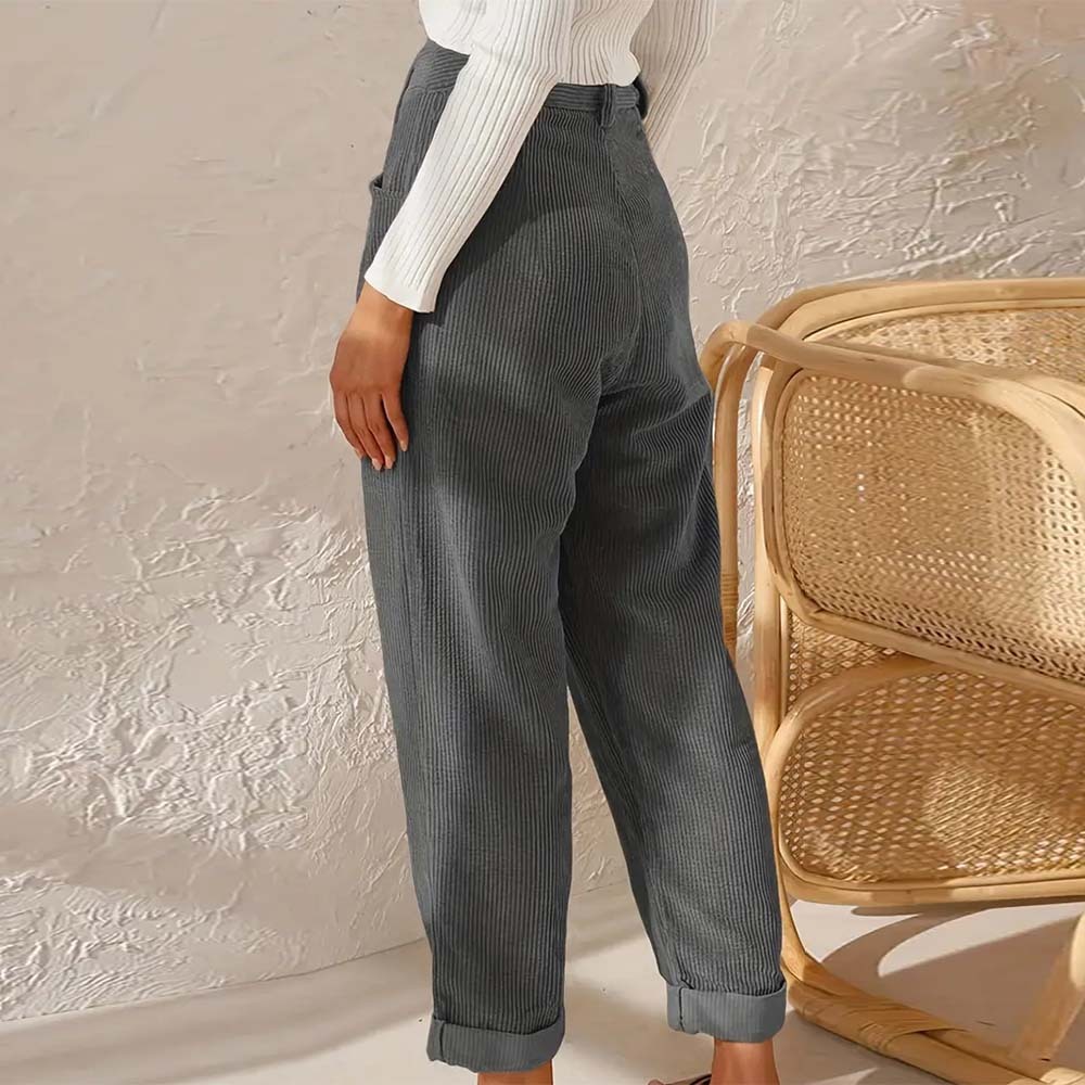 Pantalones rectos de pana de cintura alta para mujer