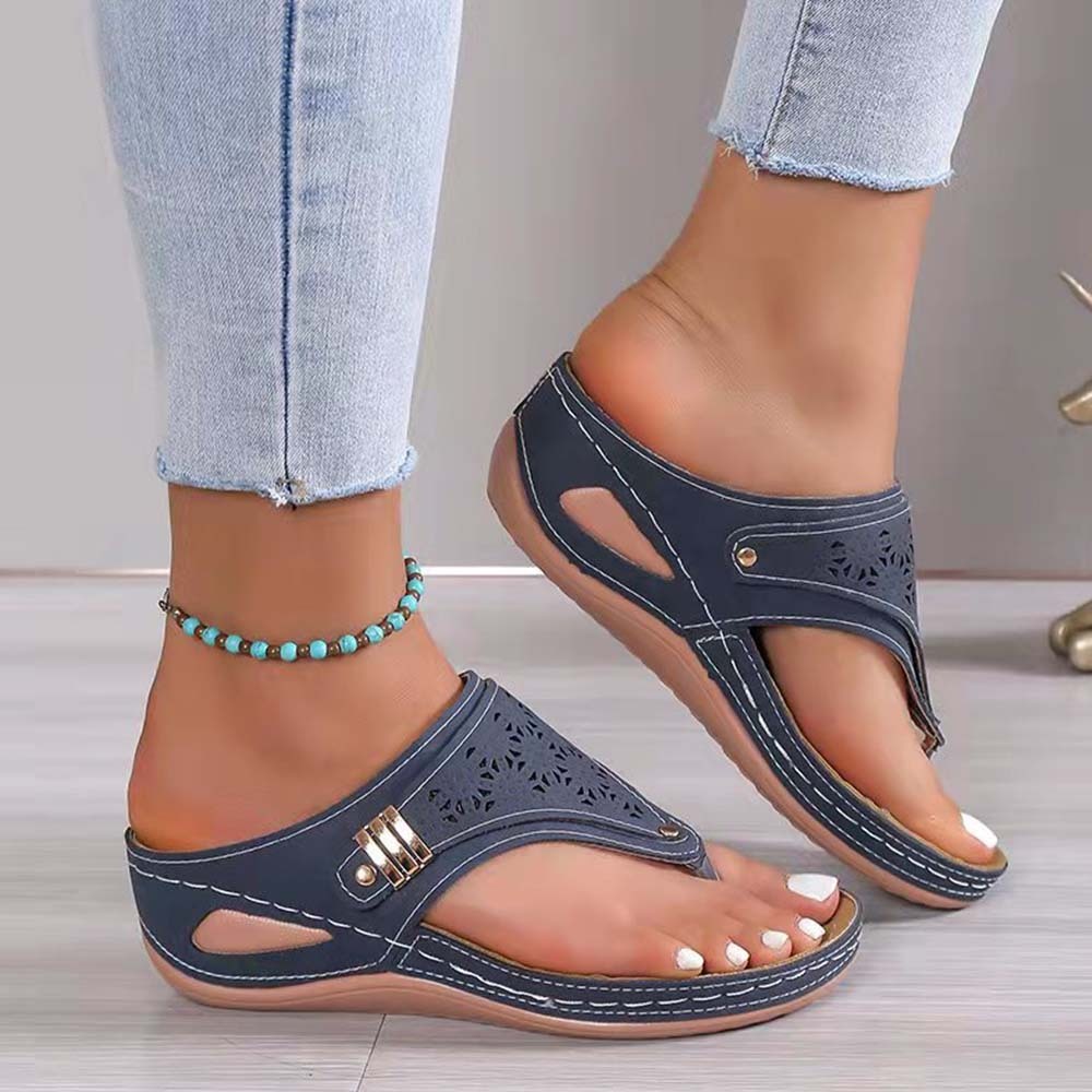 Sandalias de playa con cuña y chanclas retro para mujer