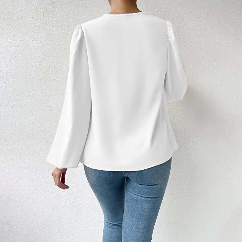 Camisa de gasa cómoda con mangas farol para mujer