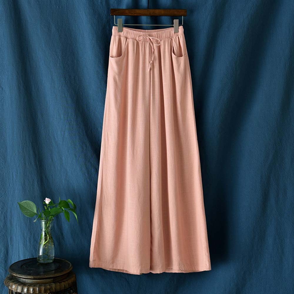 2024 Spring and summer women's retro linen wide-leg pants