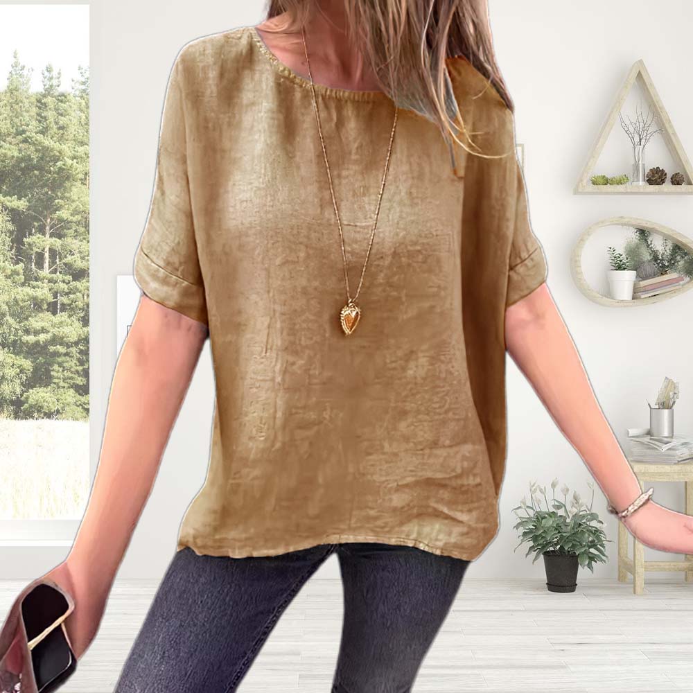 Camisetas de algodón y lino para mujer de verano 2024