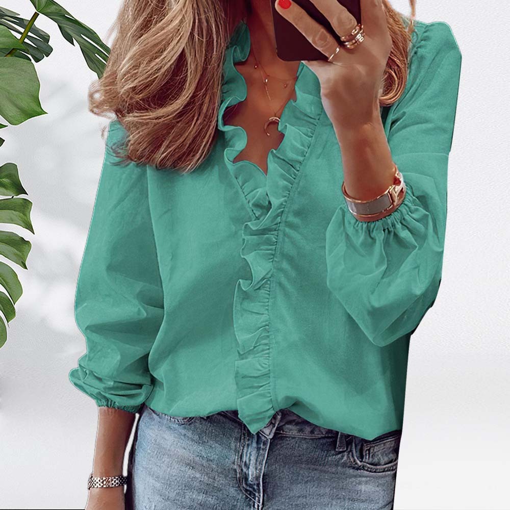 2024 Spring and summer new long-sleeved ruffle blouse