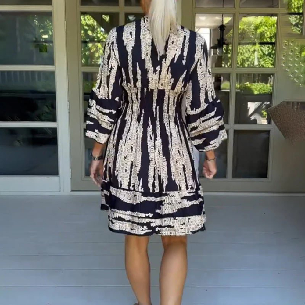 2024 New Year Hot Sale-V Neck Bell Sleeve Printed Dress