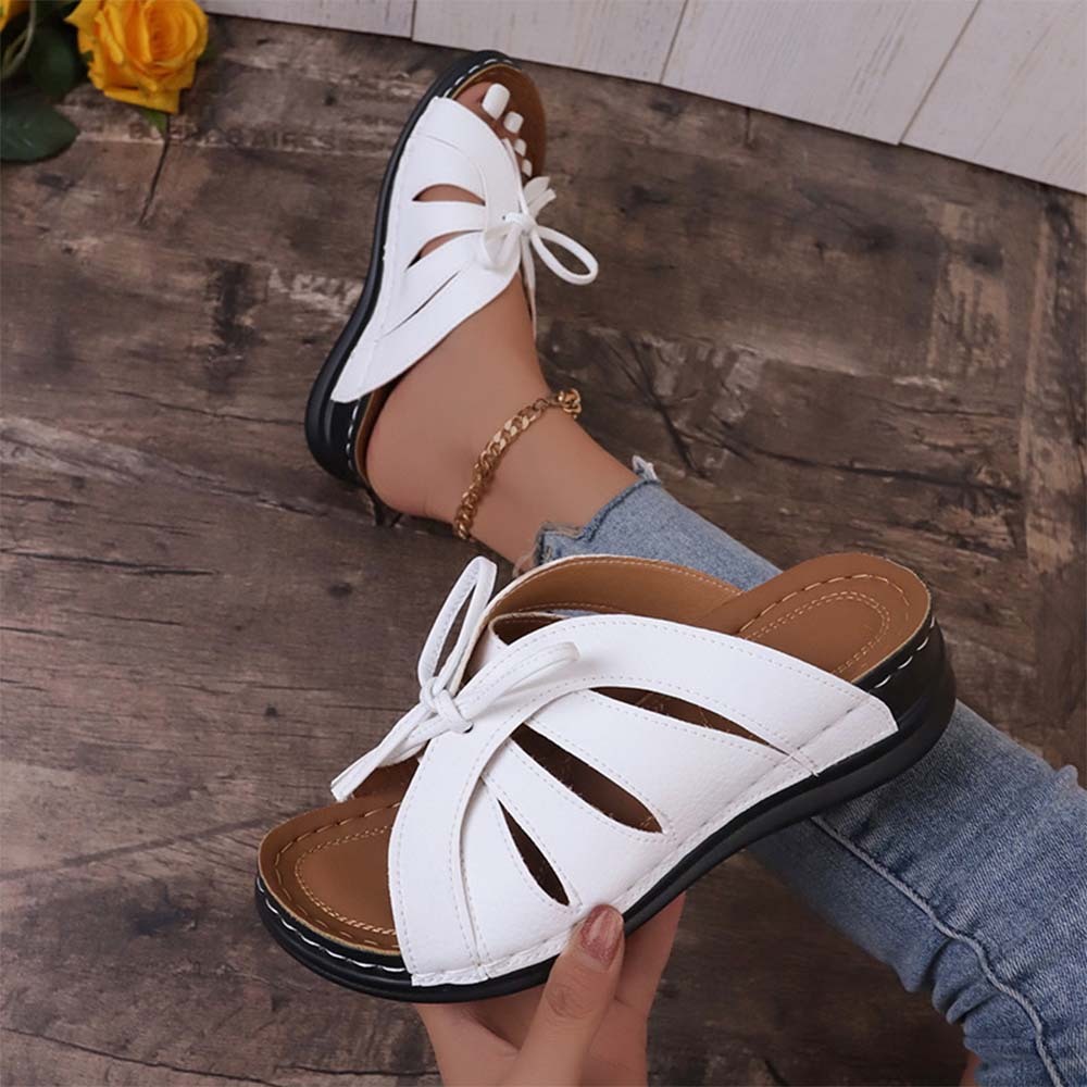 Sandalias y zapatillas de cuña con lazo para mujer de moda