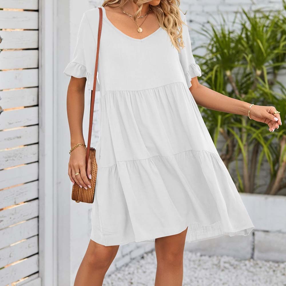 Summer casual V-neck ruffle loose dress beach dress
