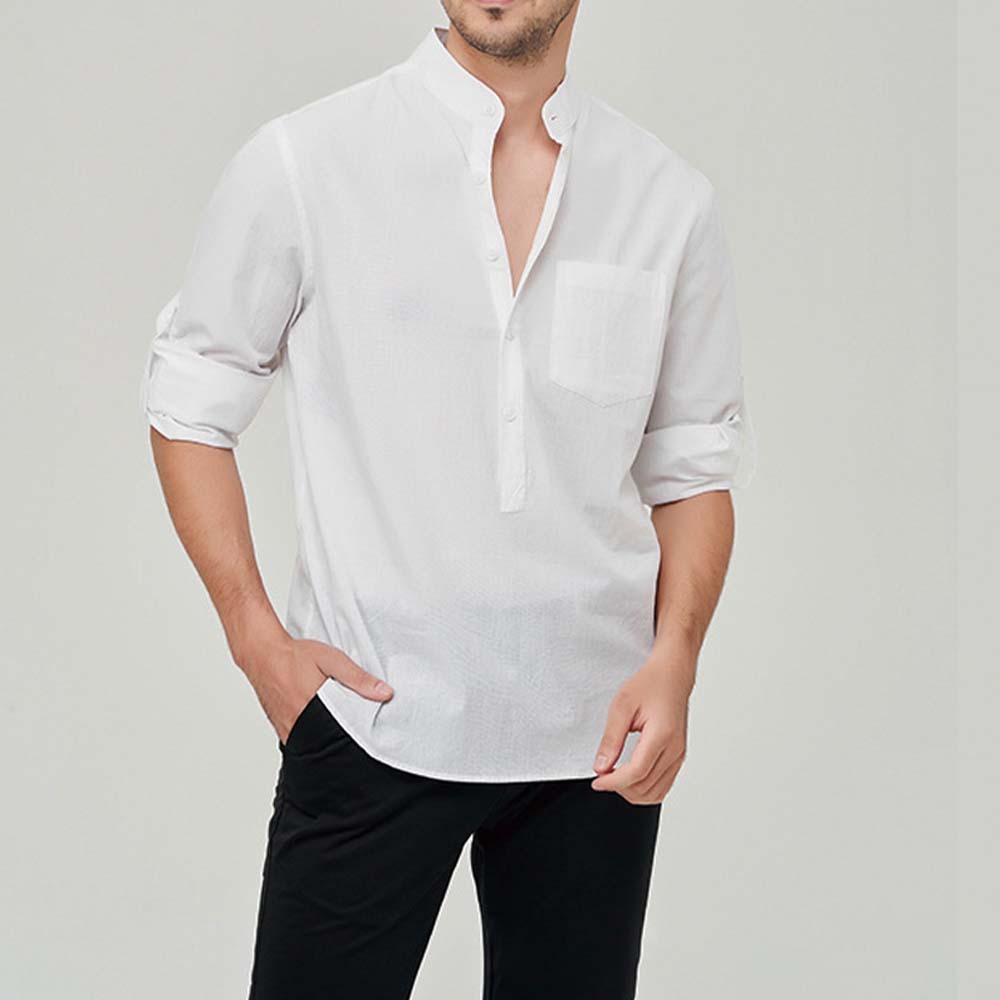 Camisa henley cómoda de algodón de color liso para hombre