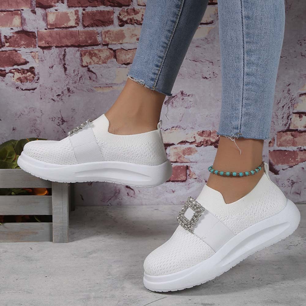 Zapatos de mujer sin cordones con diamantes de imitación y suela gruesa