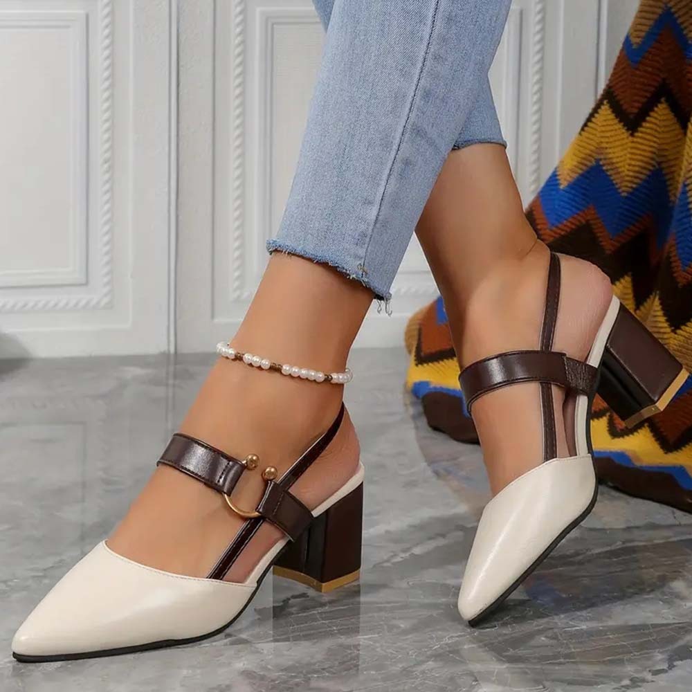  Hojanaranja Sandalias de tacón grueso de mujer con punta en punta de moda de verano