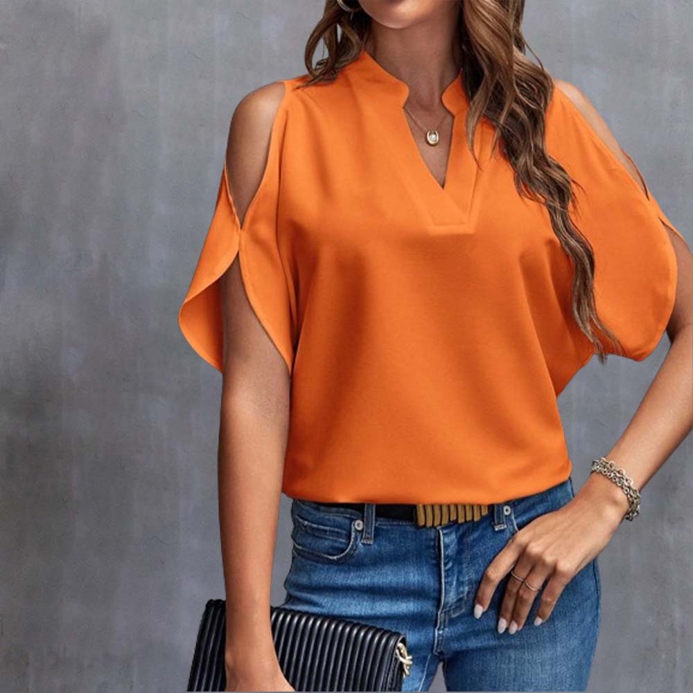Women's sexy V-neck off-shoulder sleeve top T-shirt