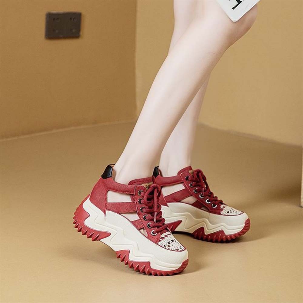 Smiledeer Women's comfortable thick-soled 7CM sneakers lace-up sandals