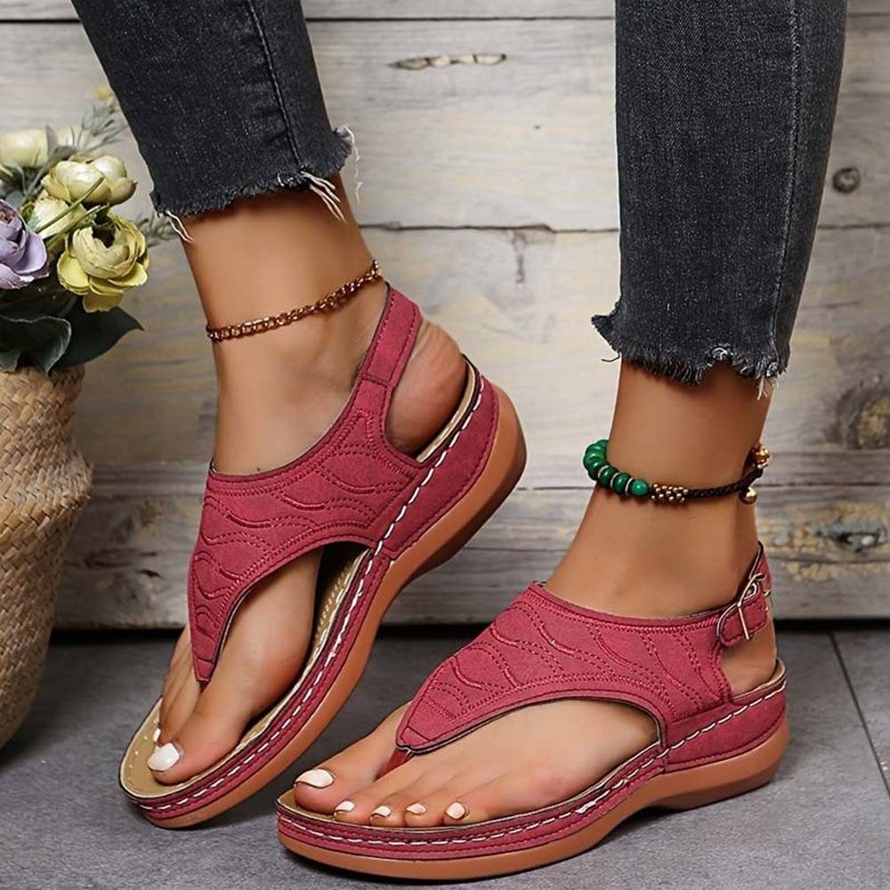 Hojanaranja Sandalias tipo chanclas de cuero suave y ajustable para mujer