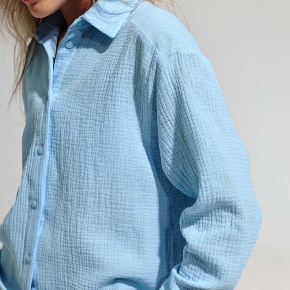 Camisa cómoda de manga larga de algodón para mujer