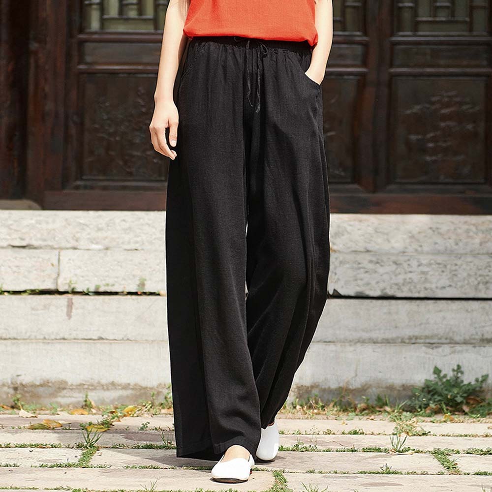 2024 Spring and summer women's retro linen wide-leg pants